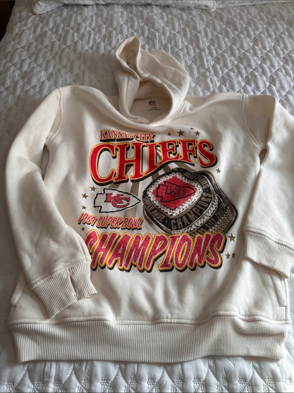 NFL Kansas City Chiefs Cream Red Hooded Sweatshirt - Champions Graphic
